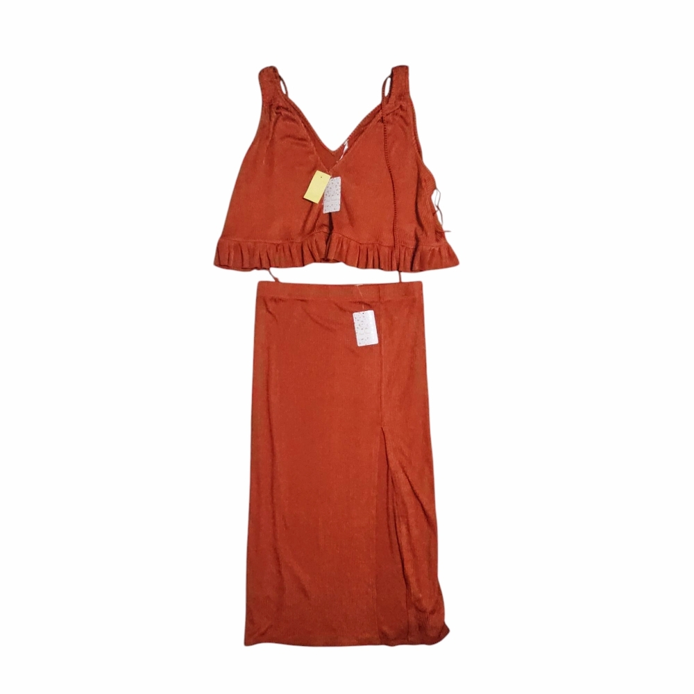 FREE PEOPLE No Excuses Skirt Set  Smoked Paprika Womens Large